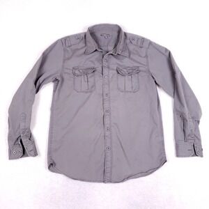 Fossil Button Up Shirt Vintage Fit Utility Roll Tab Sleeves Mens Size XL Gray